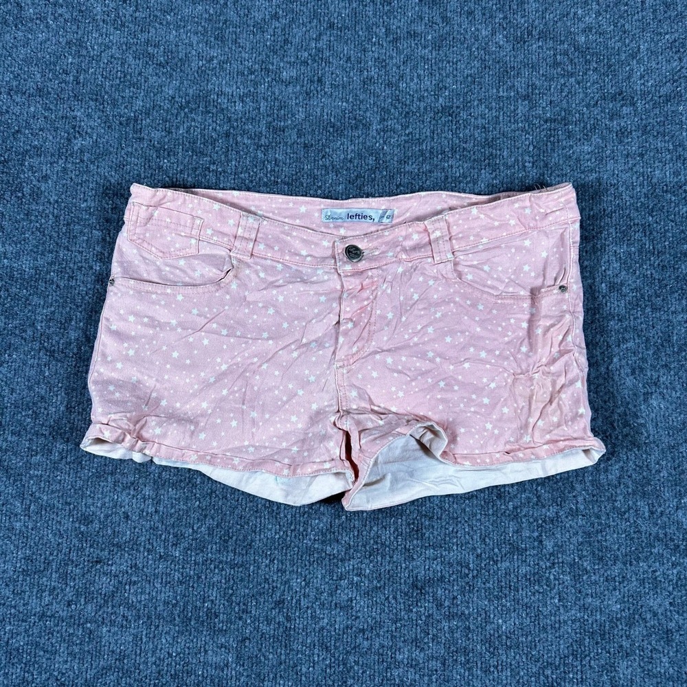 Lefties Shorts Womens Size 42 Pink Star Print Denim Casual Rolled Hem Stained